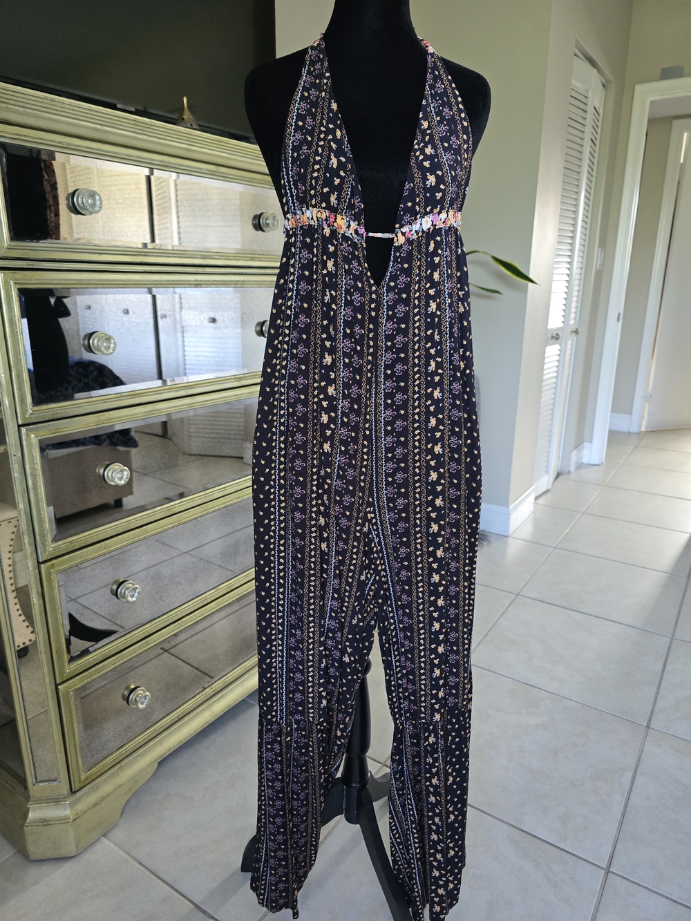 Maaji Boho Halter-Style Wide Leg Jumpsuit in Black Floral